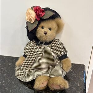 Bearington Bears-Casey-Tan and Black Bear with hat & dress Animal Teddy Bear